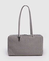 Medium Nylon Bowler Bag - Black & White Gingham