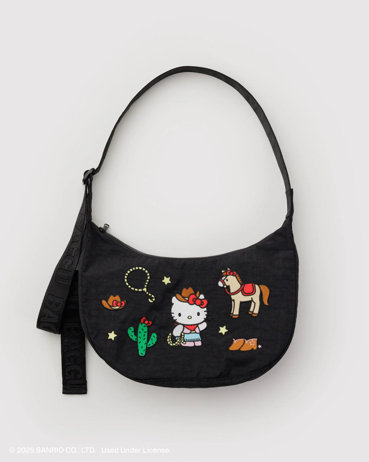 Medium Nylon Crescent Bag - Embroidered Hello Kitty Western