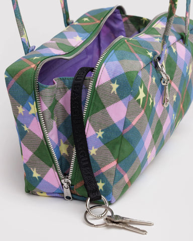 Nylon Bowler Bag - Green Star Plaid