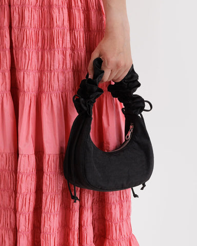 Mini Ruffle Crescent Bag - Black
