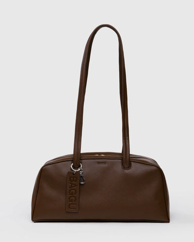 Recycled Leather Bowler Bag - Brown