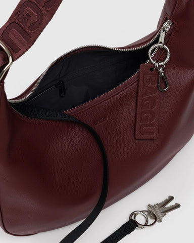 Medium Recycled Leather Crescent Bag - Mahogany