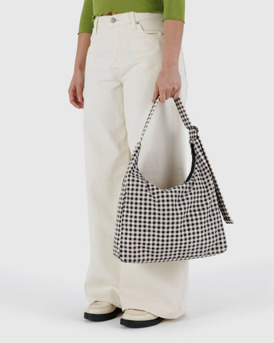 Nylon Shoulder Bag - Black & White Gingham