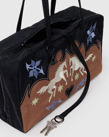 Medium Nylon Bowler Bag - Western Appliqué