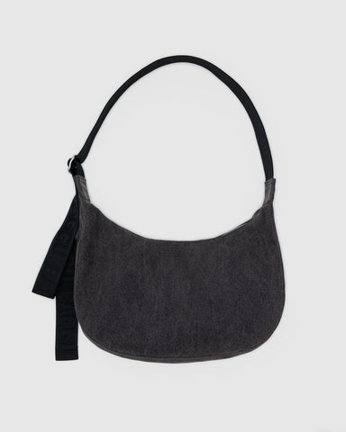 Medium Denim Crescent Bag - Washed Black Denim