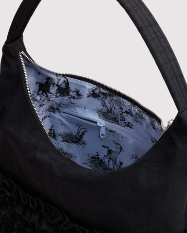 Ruffle Shoulder Bag - Black