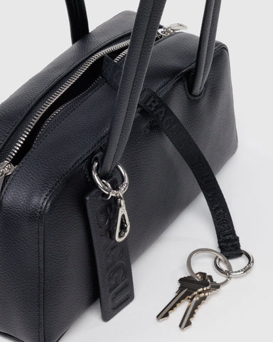 Small Recycled Leather Bowler Bag - Black