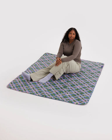 Puffy Picnic Blanket - Green Star Plaid