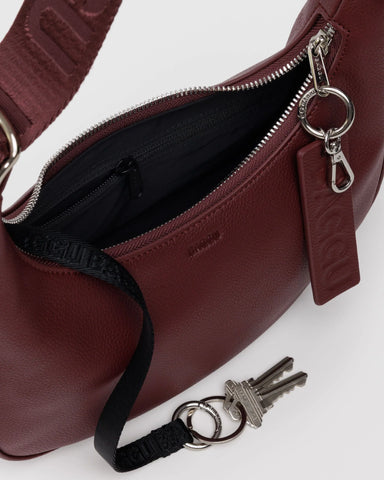 Small Recycled Leather Crescent Bag - Mahogany