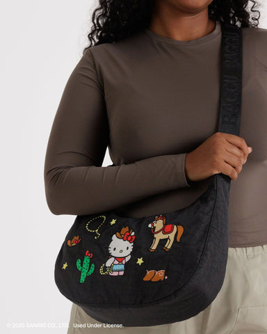Medium Nylon Crescent Bag - Embroidered Hello Kitty Western