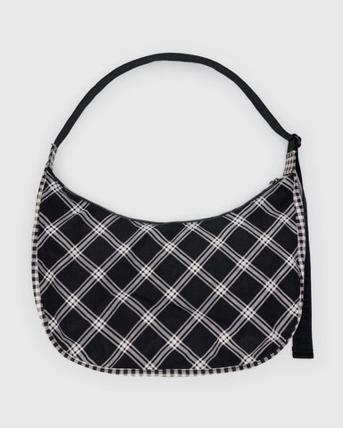 Large Nylon Crescent Bag - Mixed Plaid