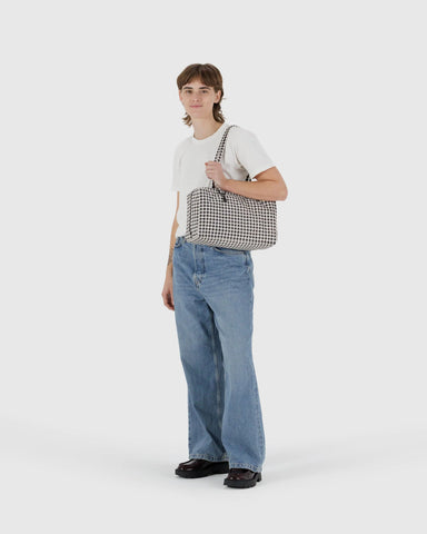 Medium Nylon Bowler Bag - Black & White Gingham