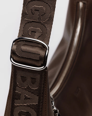 Medium Recycled Leather Crescent Bag - Brown