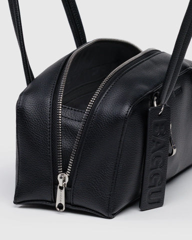 Small Recycled Leather Bowler Bag - Black