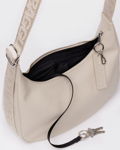 Medium Recycled Leather Crescent Bag - Stone