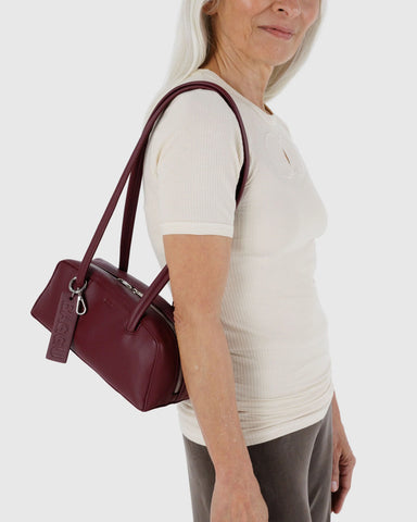 Small Recycled Leather Bowler Bag - Mahogany