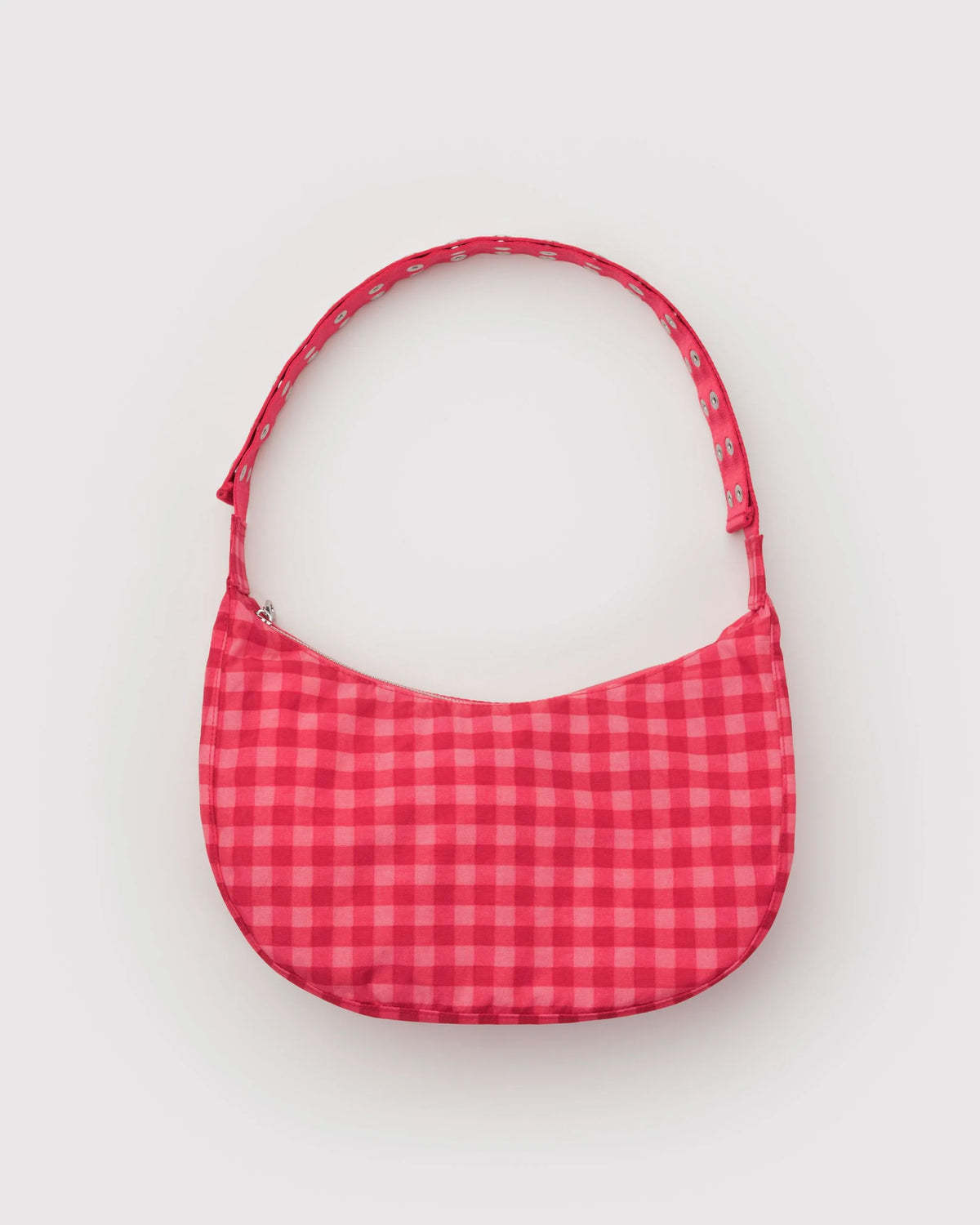 Popper Strap Medium Nylon Crescent Bag - Ruby Gingham