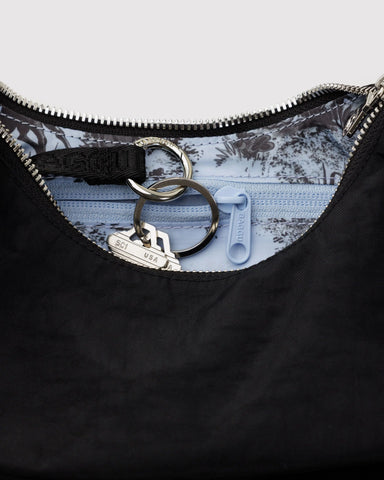 Mini Ruffle Crescent Bag - Black