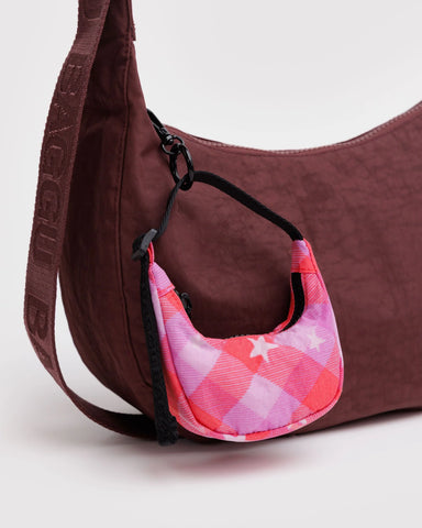Crescent Bag Charm - Pink Star Plaid