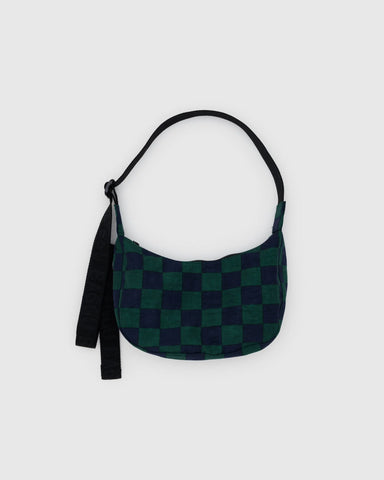 Small Nylon Crescent Bag - Navy Green Check