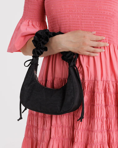 Mini Ruffle Crescent Bag - Black