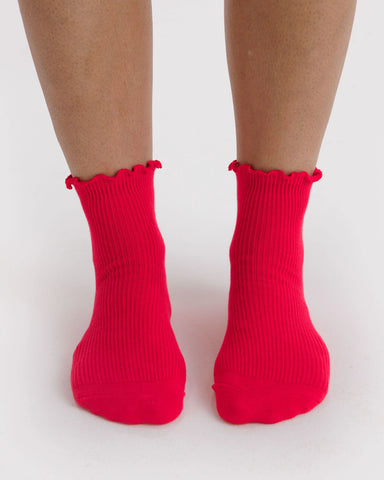 Lettuce Edge Sock Set of 2 - Light Blue & Red