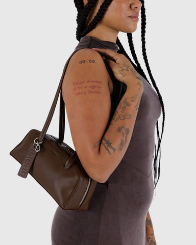 Small Recycled Leather Bowler Bag - Brown