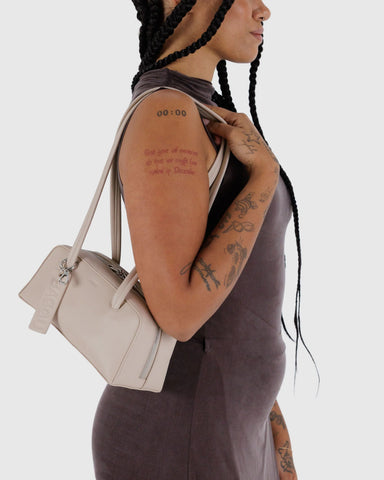 Small Recycled Leather Bowler Bag - Stone