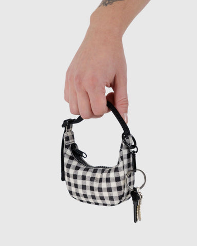 Crescent Bag Charm - Black & White Gingham