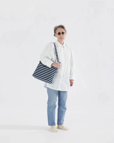 Horizontal Zip Duck Bag - Navy Stripe