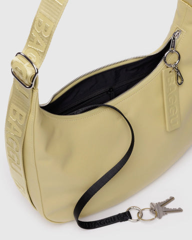 Medium Recycled Leather Crescent Bag - Straw