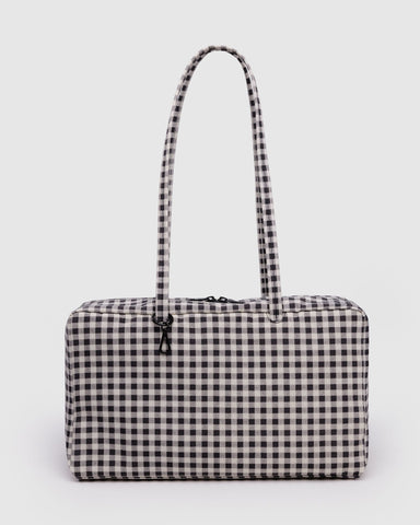 Medium Nylon Bowler Bag - Black & White Gingham