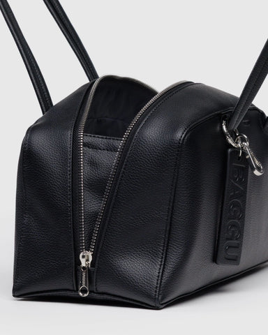 Recycled Leather Bowler Bag - Black