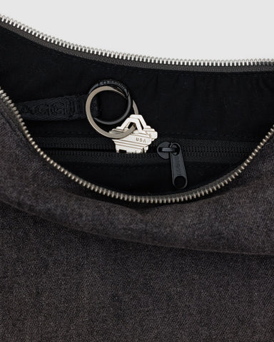Medium Denim Crescent Bag - Washed Black Denim