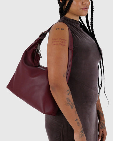 Recycled Leather Shoulder Bag - Mahogany