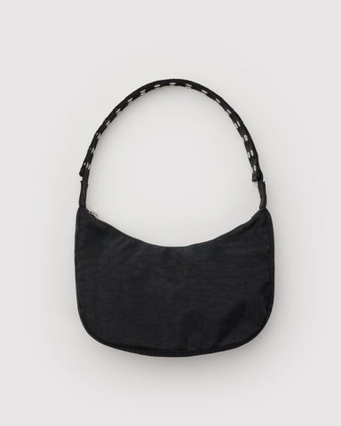 Popper Strap Medium Nylon Crescent Bag - Black