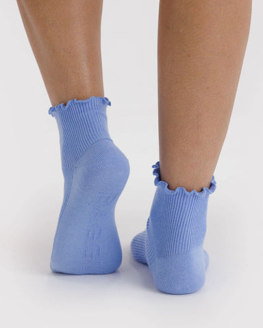 Lettuce Edge Sock Set of 2 - Light Blue & Red