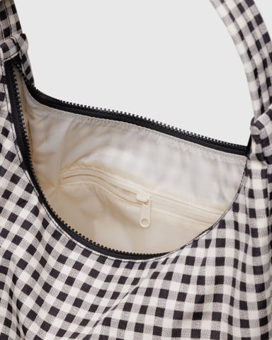 Nylon Shoulder Bag - Black & White Gingham