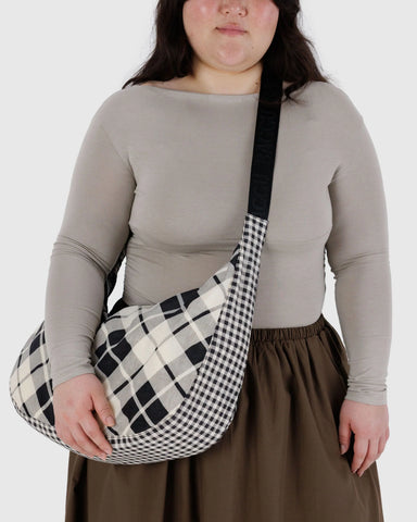 Large Nylon Crescent Bag - Mixed Plaid