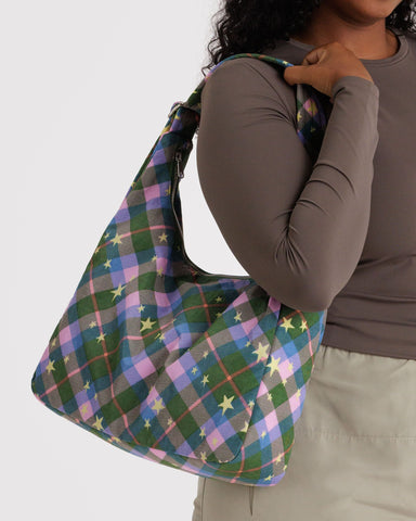 Nylon Shoulder Bag - Green Star Plaid