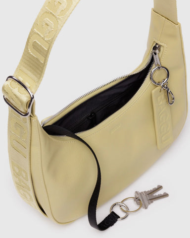 Small Recycled Leather Crescent Bag - Straw