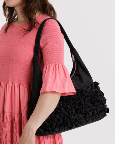 Ruffle Shoulder Bag - Black