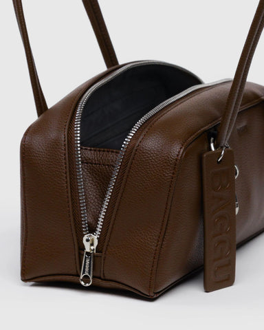 Small Recycled Leather Bowler Bag - Brown