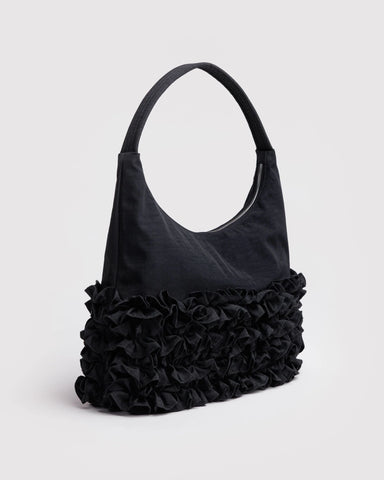 Ruffle Shoulder Bag - Black