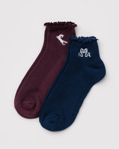 Lettuce Edge Sock Set of 2 - Mahogany & Navy Icons