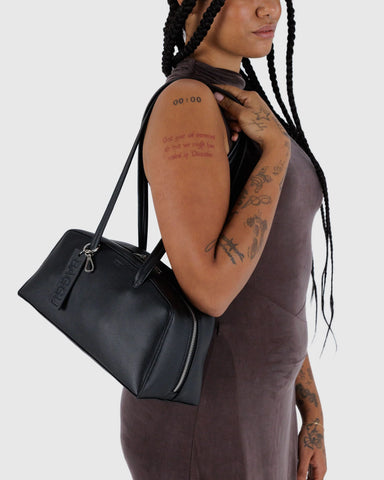 Recycled Leather Bowler Bag - Black