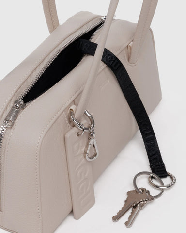 Small Recycled Leather Bowler Bag - Stone