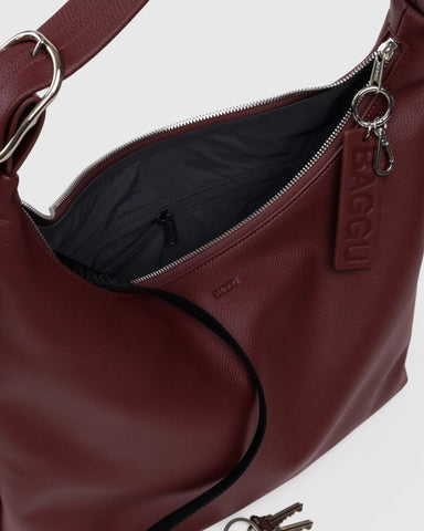 Recycled Leather Shoulder Bag - Mahogany
