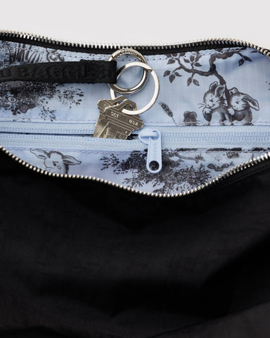 Popper Strap Medium Nylon Crescent Bag - Black