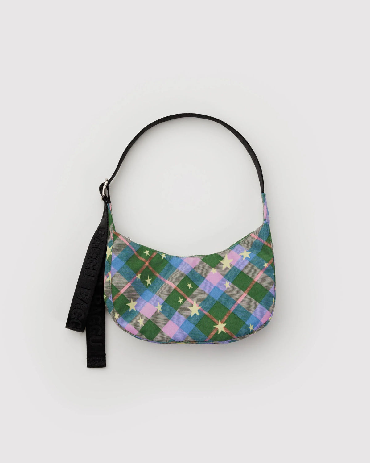 Small Nylon Crescent Bag - Green Star Plaid